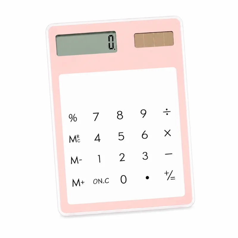 Transparent Touch Calculator-Solar Powered, Silent Slim Design/Pink