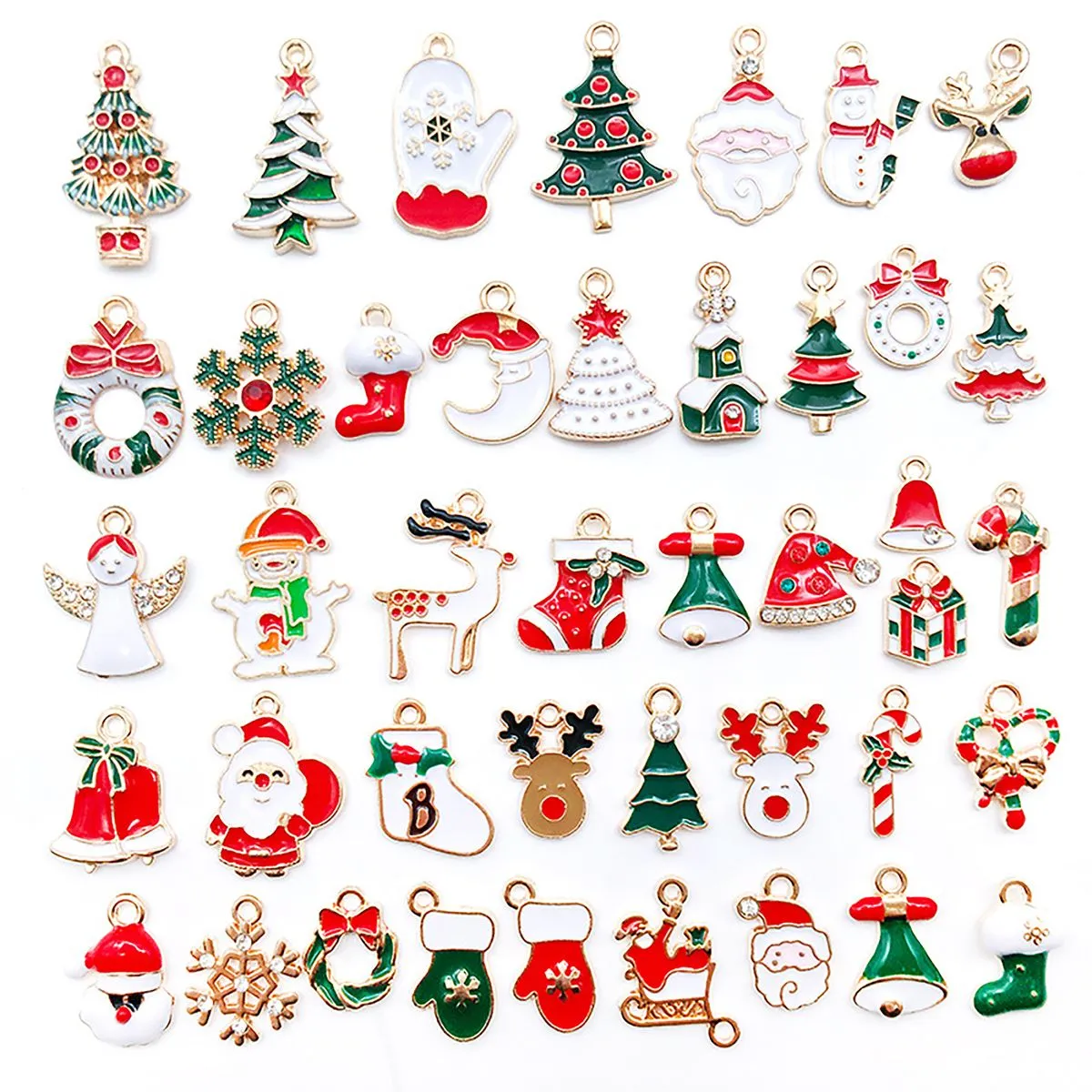 50 Pieces Assorted Gold Plated Enamel Christmas Theme Charms Pendants