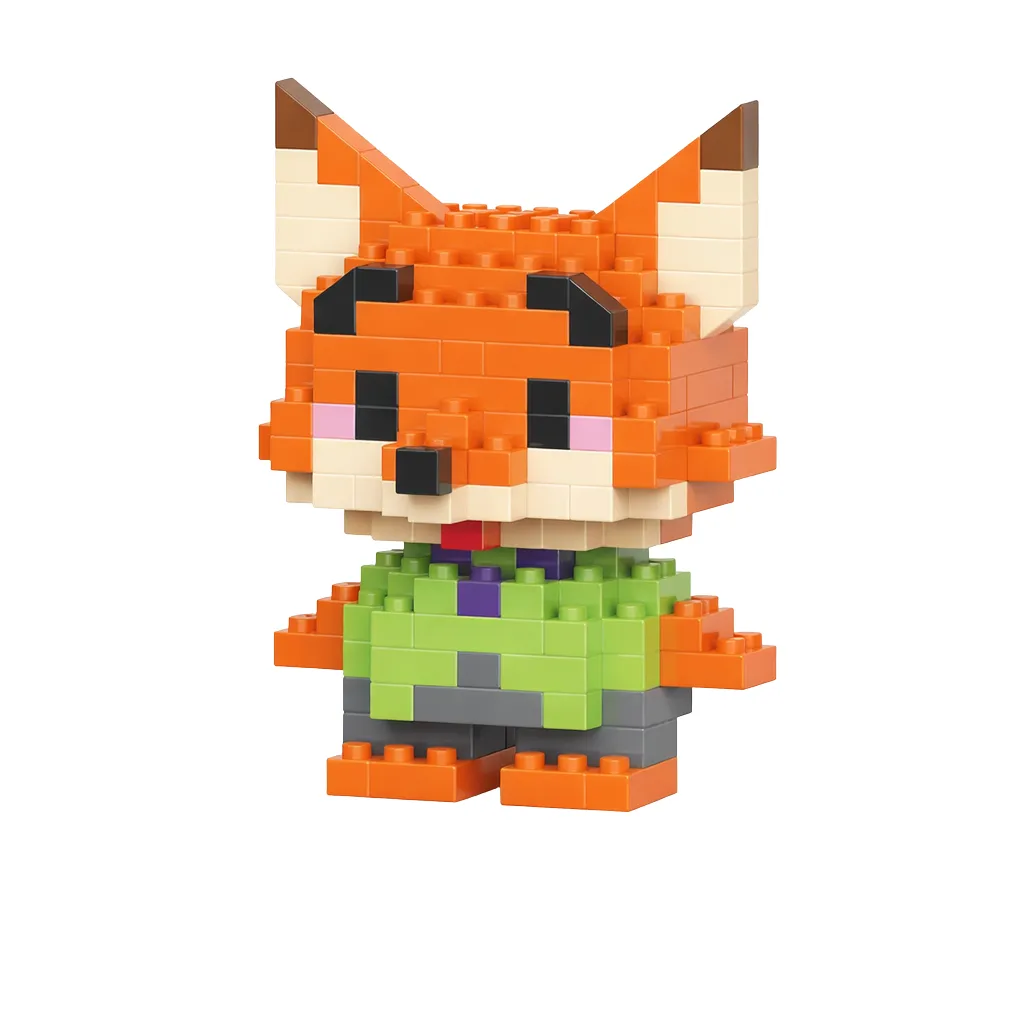 Mini Bricks Blocks Fox Character Figure Set - Orange