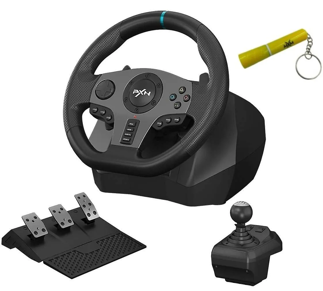 PXN Steering Wheel Racing Gaming 3 Piece Console With MXM Keyring - V9