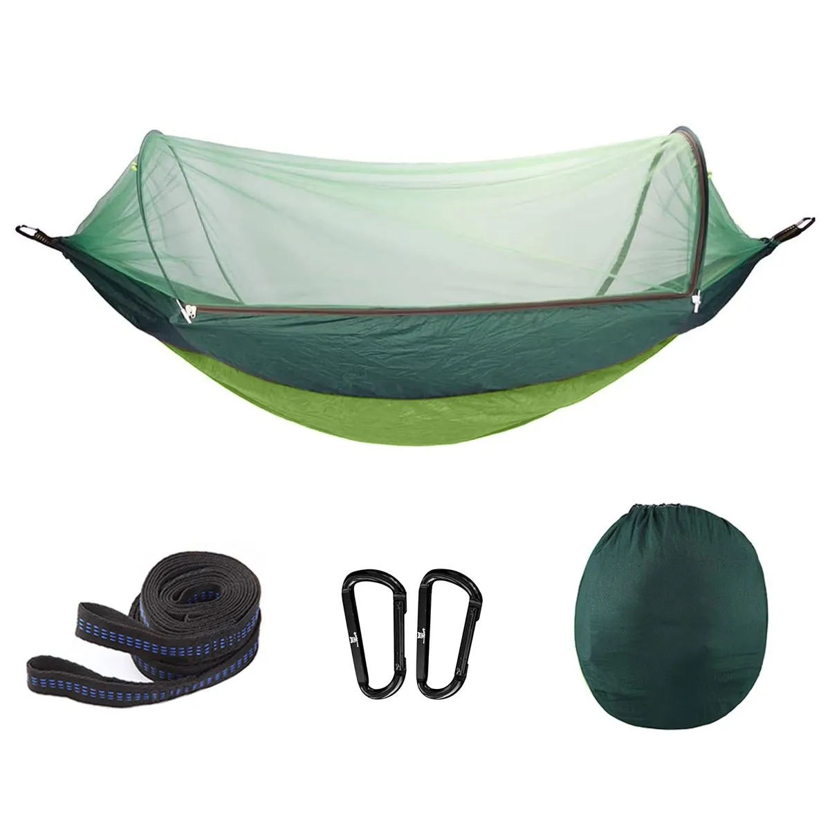 Portable Automatic Quick-opening Nylon Hammock with Mosquito Net-290x140cm - dark green