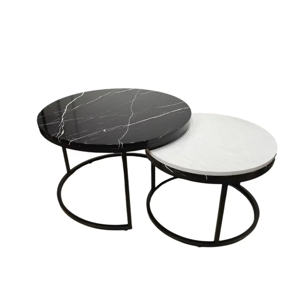 Nesting Double Table Living Room Coffee Table Round Side Table - Black