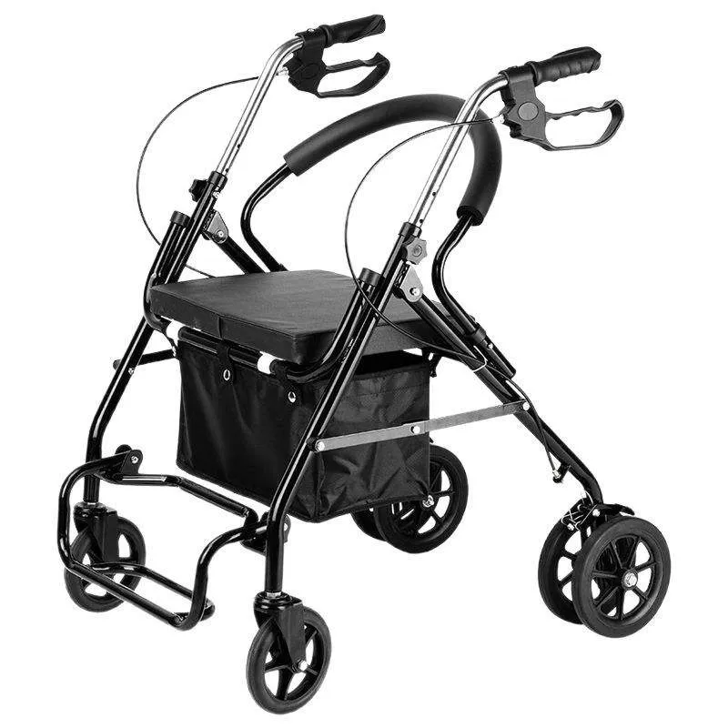 4 Wheel Folding Rollator Walker Lightweight Steel Mobility Aid Black Grey