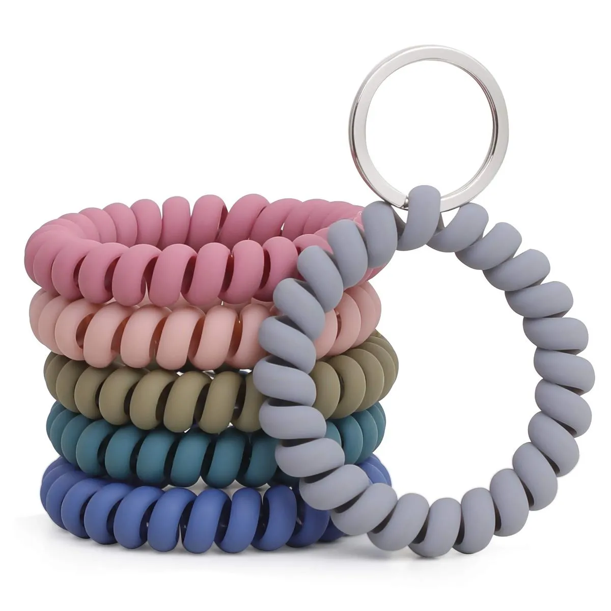 6PCS Stretch Spiral Wristband Keychain for Gym Pool ID Outdoor Sports - Colorful 1