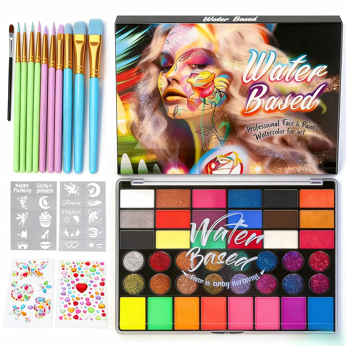 42-Color Water Activated Face Paint Kit, Safe Professional Makeup for Kids
