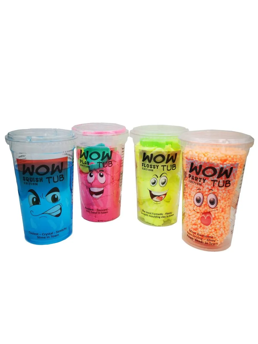 WowTub 4 pack - Kinetic Sand, Flossy Clay, Slime, Floam Assorted Colours