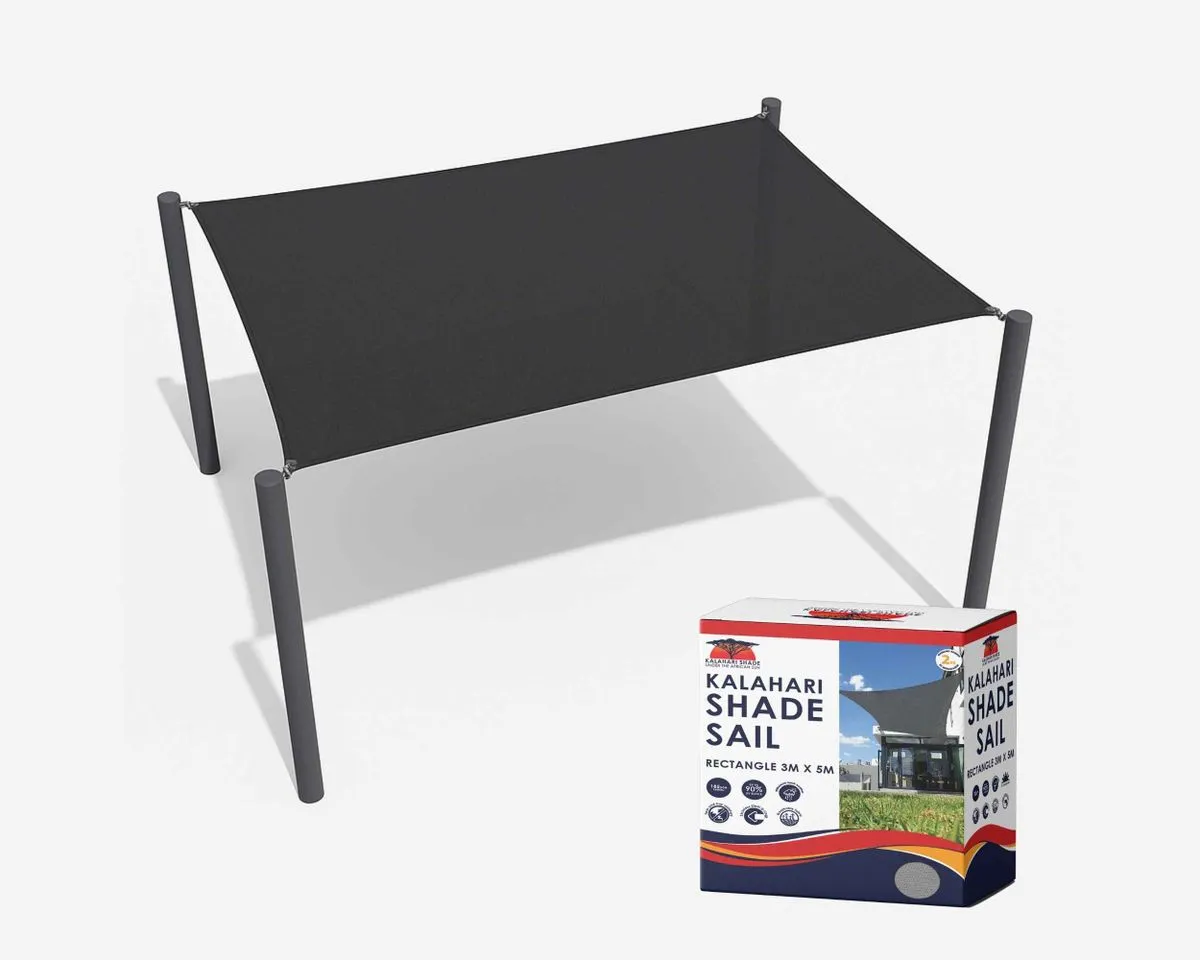 Kalahari Rectangle Shade Sail 5m × 3m - Charcoal