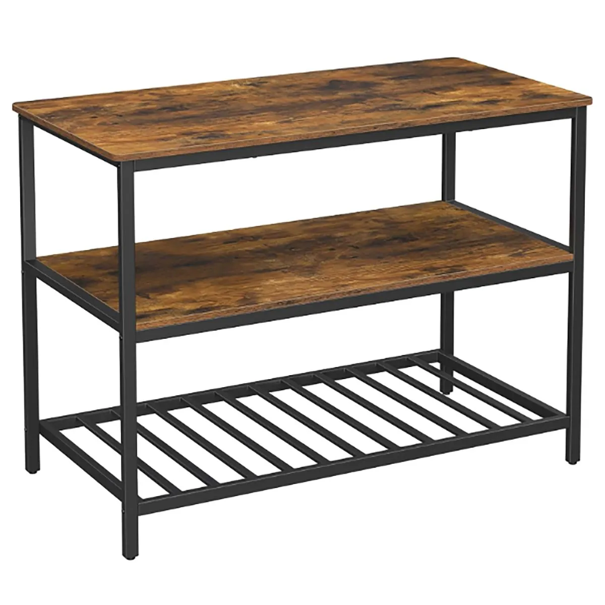 LAZAVA Rustic 3-Tier Kitchen Island Table Wood and Metal Counter