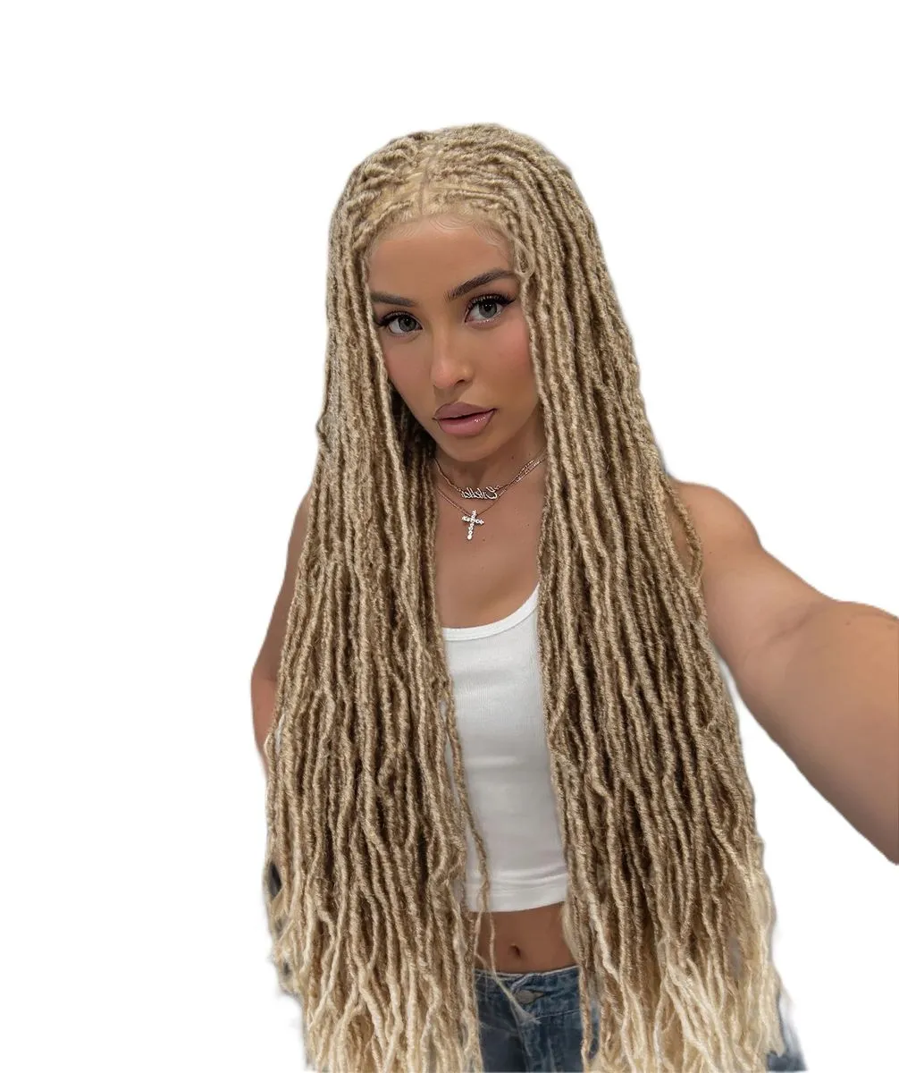 Full Double Lace Square Dreadlock Braiding Wig Women Synthetic Lace - Gold