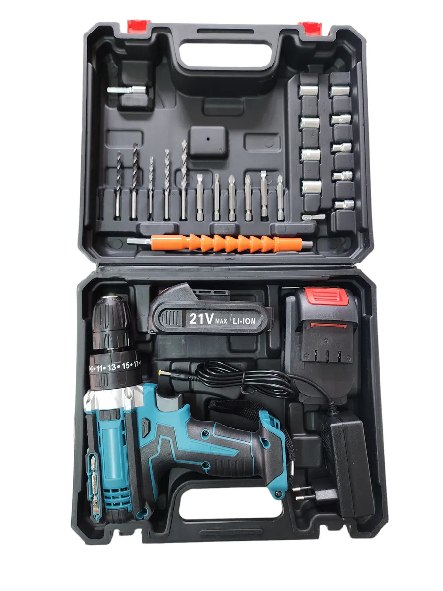 Rechargeable Lithium-Ion Hammer Drill and Screwdriver Set 21V - Blue