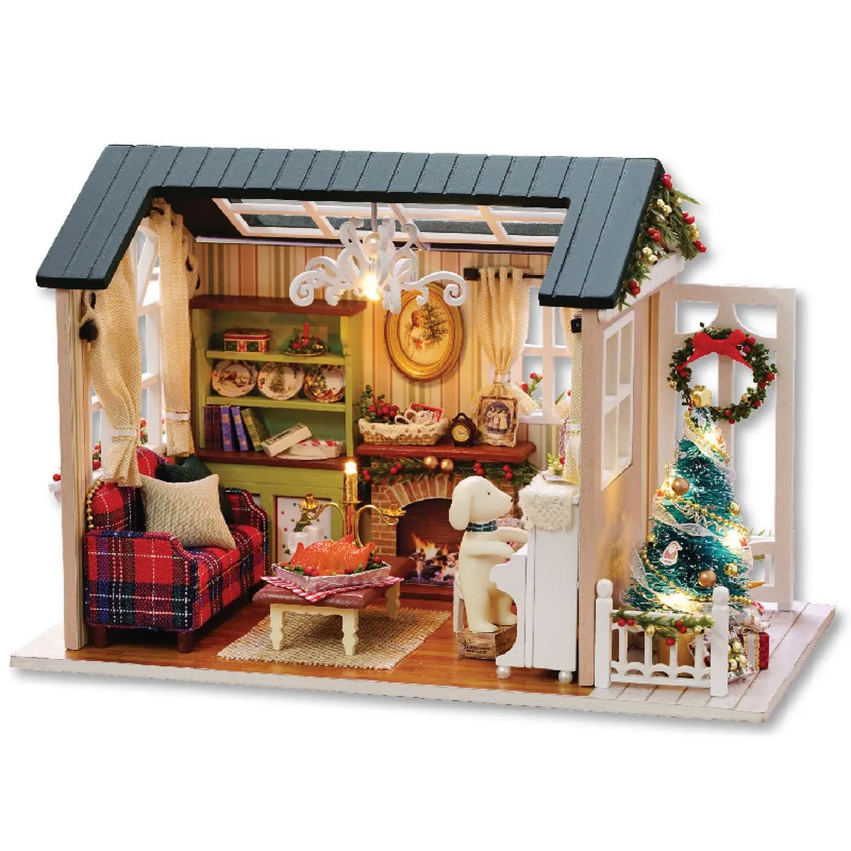 DIY Miniature Dollhouse Kit 3D Magical Hut Wooden Toy with Dust Cover & Led - Basic Model for Holid…