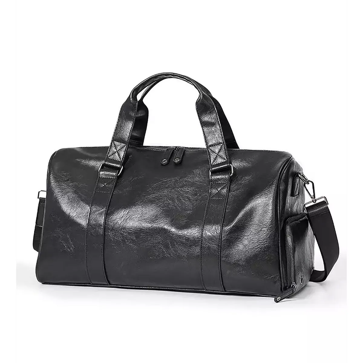 Gym Bag Sports Gym Bag Lady Leather Fitness Bag for Male Solid Color Black