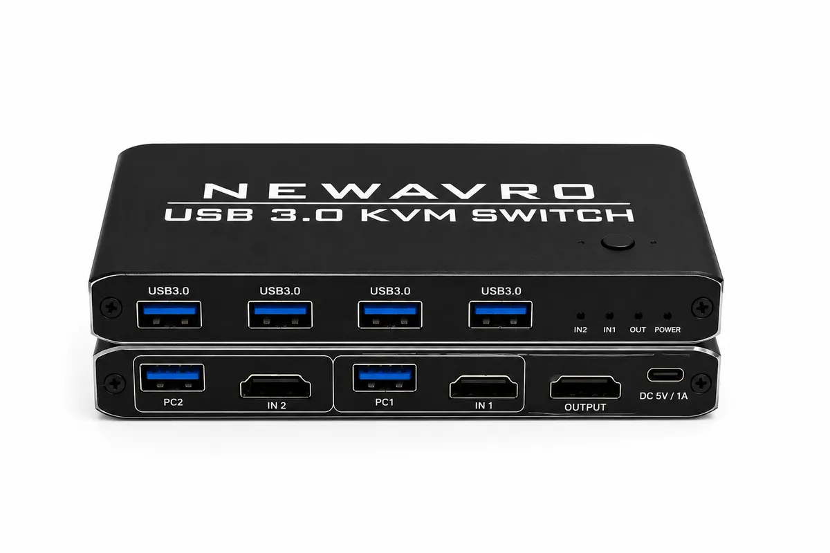 Newavro USB3.0 KVM Switch 2 Port HDMI, KVM Switch 1 Monitor 2 Computers
