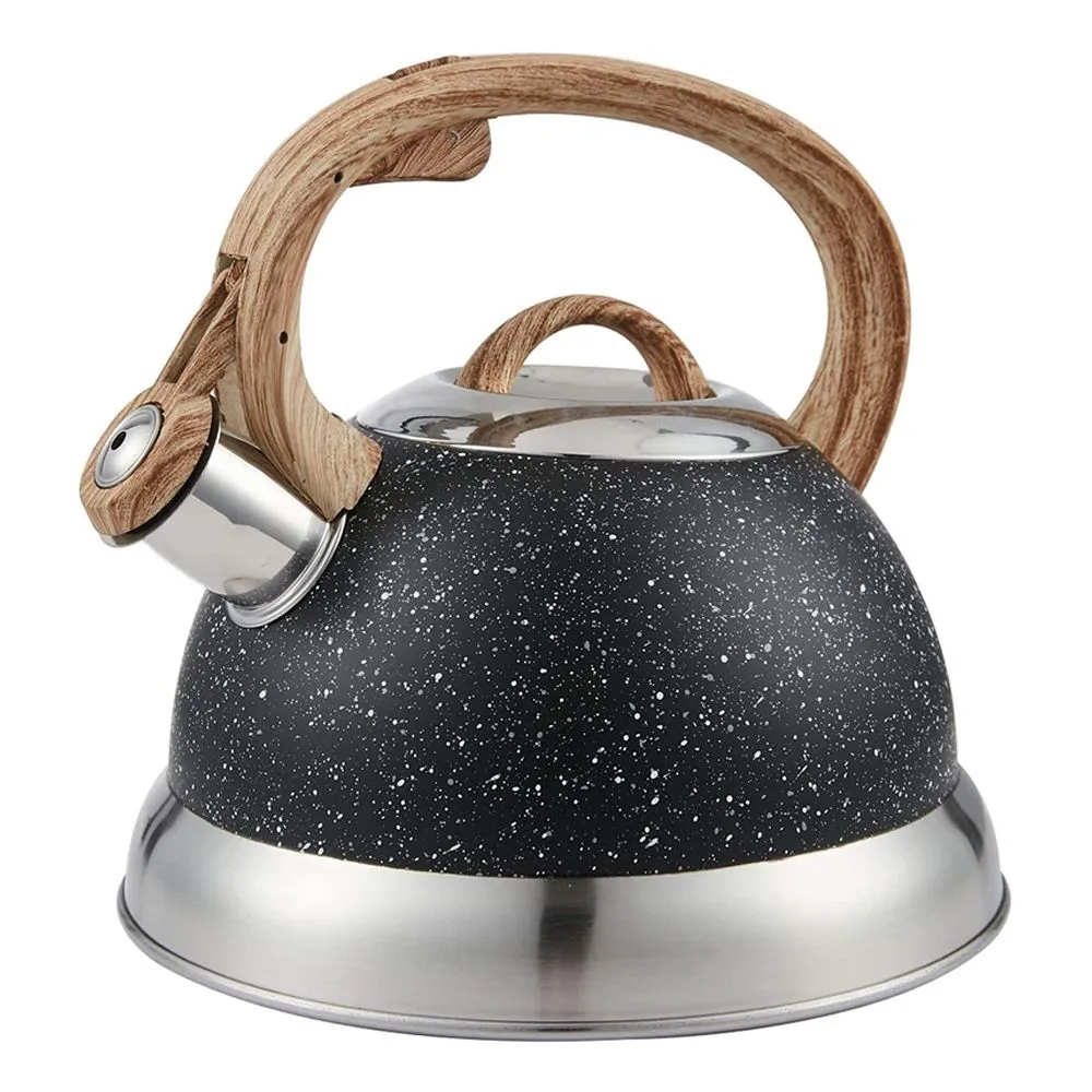 Dream Home Stainless Steel Whistling Kettle Wood Pattern Handle-3LTR - Black Doted 