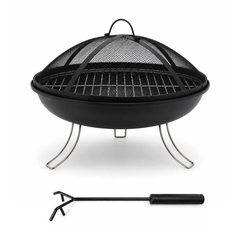 Portable Fire Pit 18.5" Folding Outdoor Wood Braai BBQ Grill Spark Screen