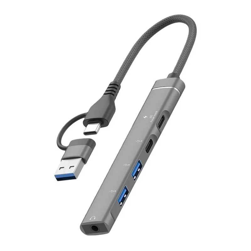 5-in-1 USB-C Hub with 3.5mm Audio, OTG and USB Ports Compatible with Laptop - GRAY