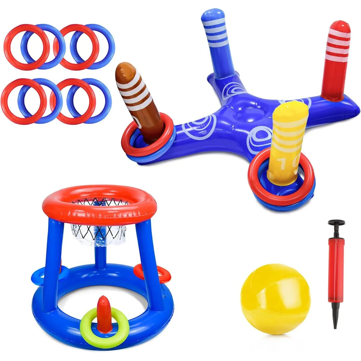 Inflatable Pool Ring Toss & Basketball Game Set Floating for Water Play