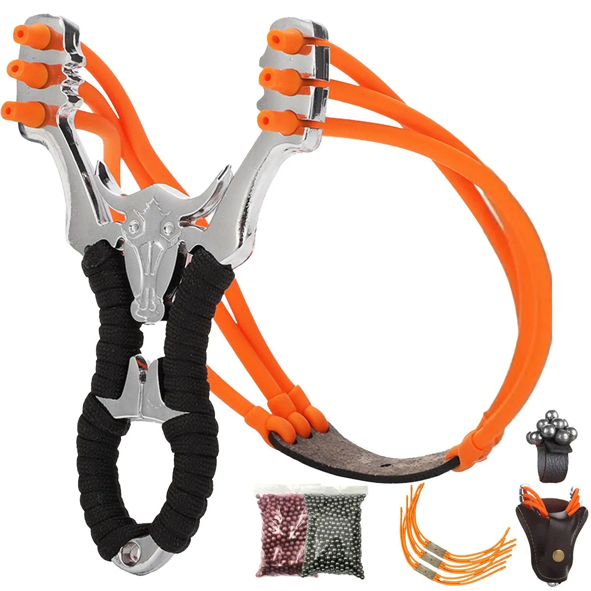 Professional Hunting Slingshot Set, Wrist Rocket with Rubber Bands & Ammo