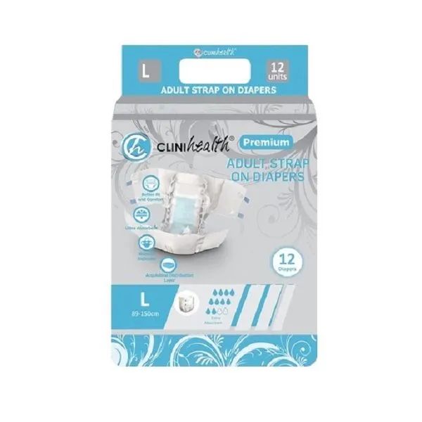 Clinihealth - Premium Strap On Adult Diapers (12 Per Pack) - L