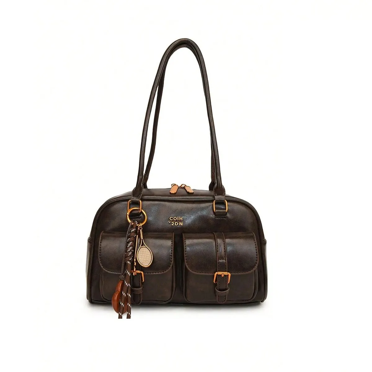 Women's Coffee Brown Multi-Pocket Shoulder Bag