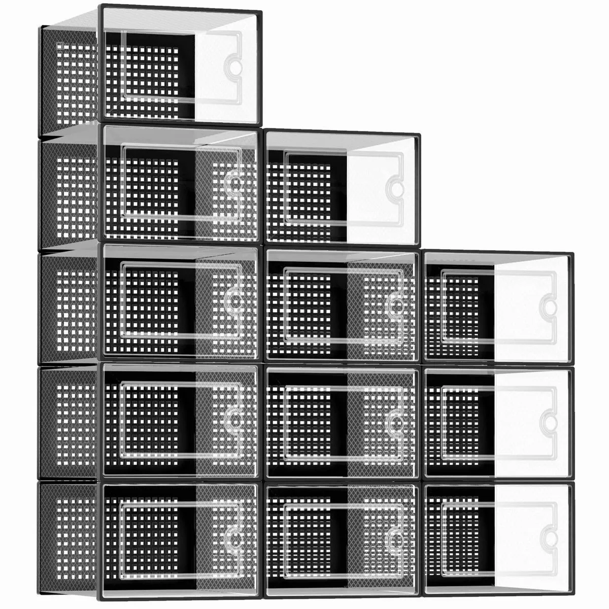 Large Shoe Storage Boxes Organizers Clear Stackable Sneaker Toy Containers - Black