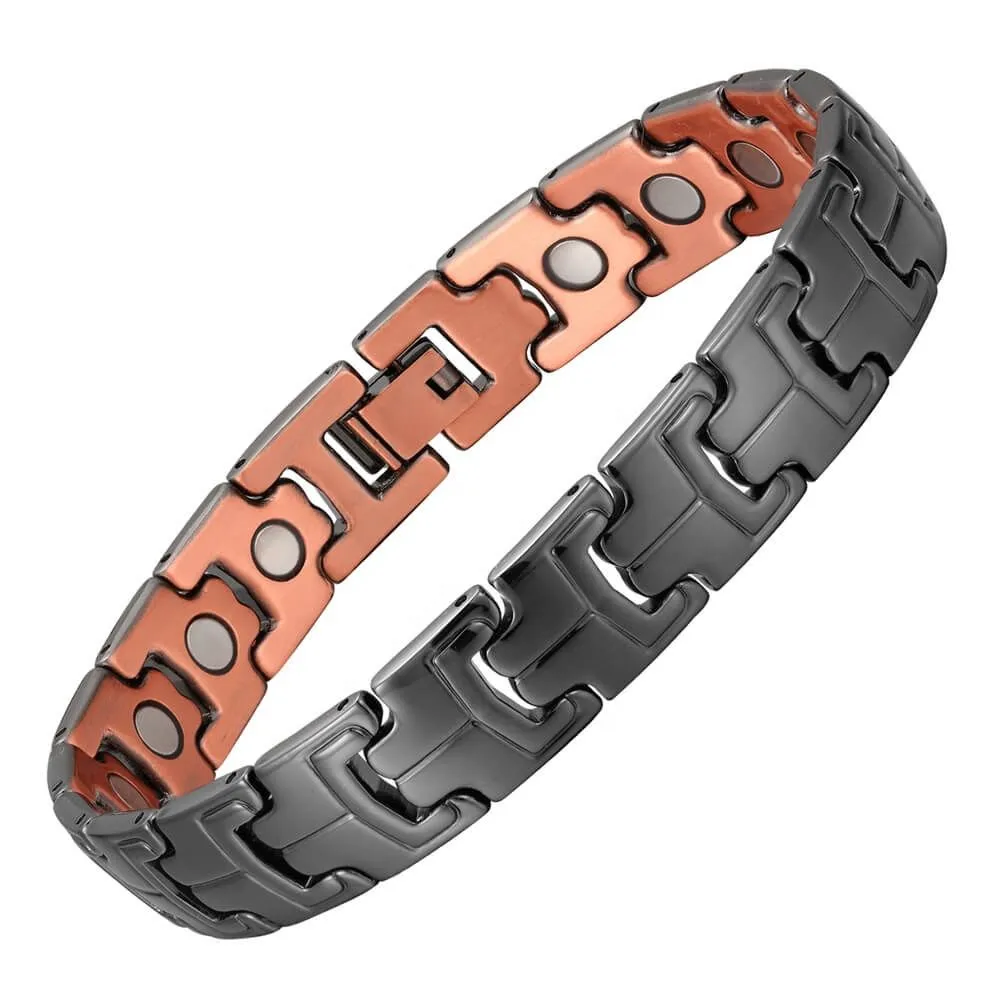 Health Solid Copper Magnetic Therapy Energy Bracelet - Black