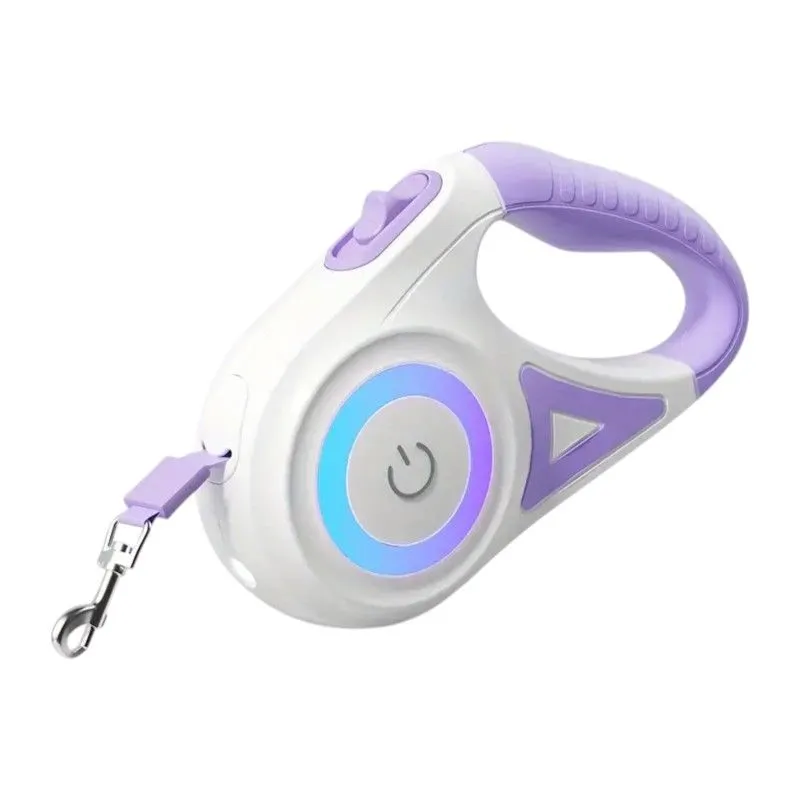 Retractable Dog Leash With LED Light Feature - Purple/White