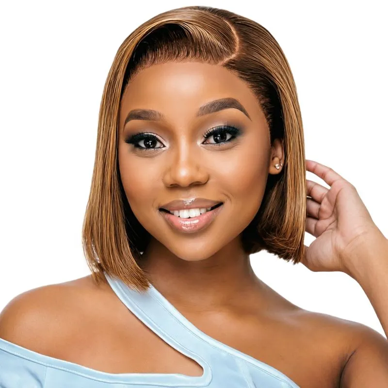 8In Highlight Piano Bob Wig-13x4 Glueless Straight Full Frontal Wig-Geebuy