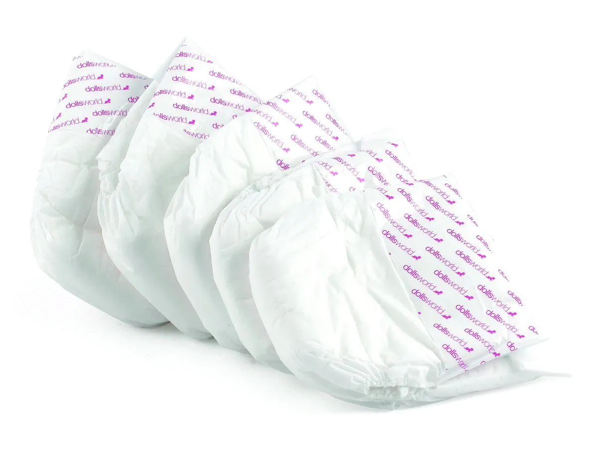 Baby Doll Nappies 5-Pack Diapers - Pretend Play Accessories