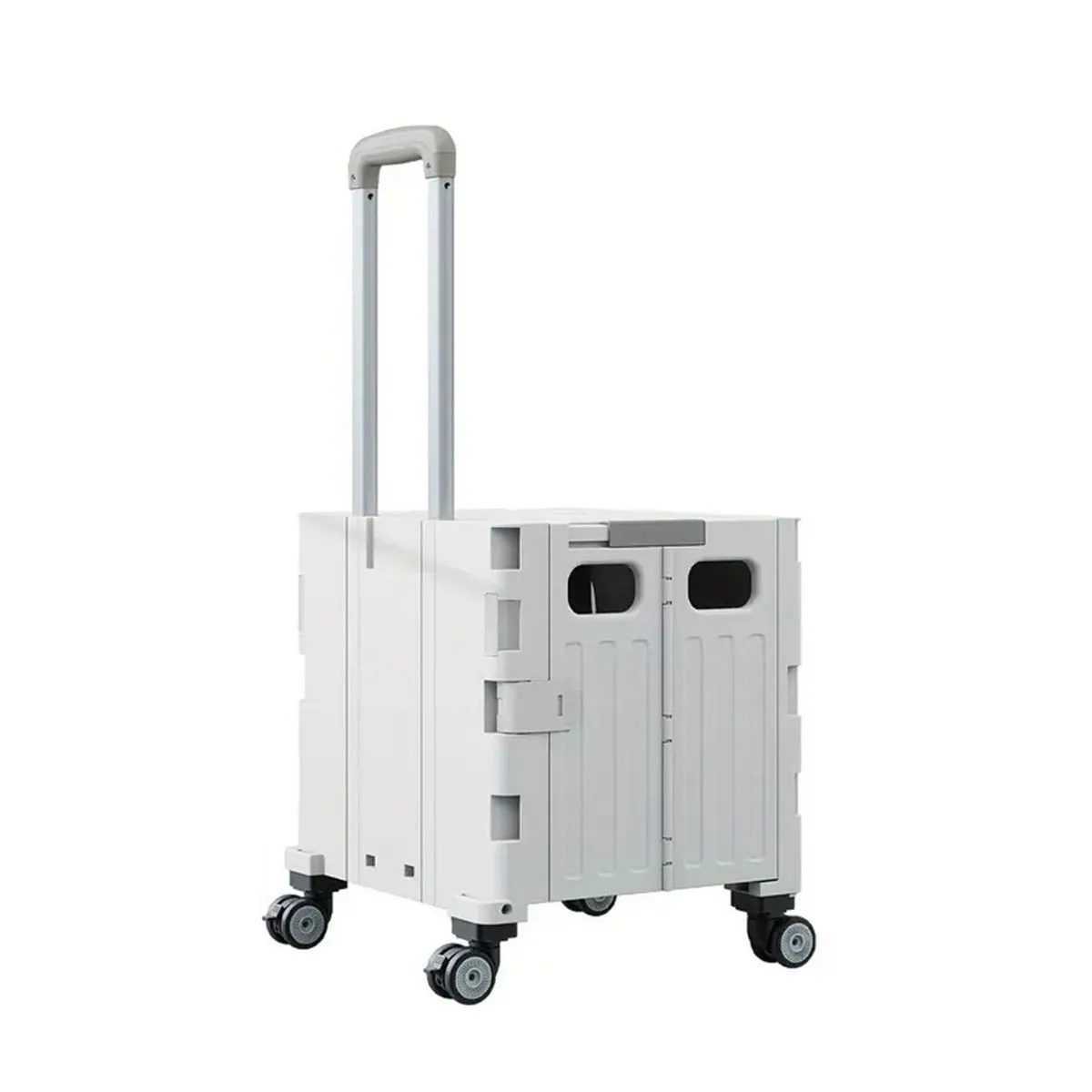 50L Portable Foldable Storage Cart with Wheels , Pull Handle & Lid - White