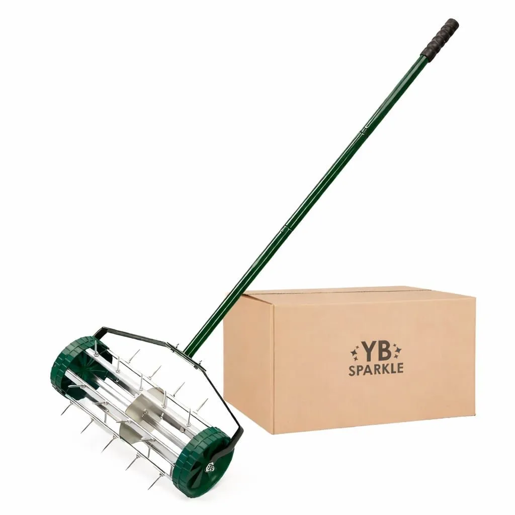 YB Sparkle Push-Style Manual Lawn Aerator with Reinforced Spikes