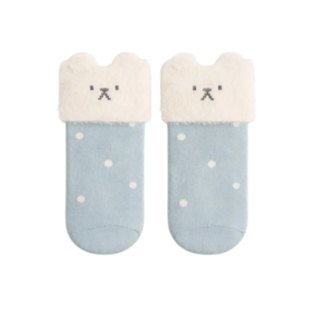 Soft Cotton Blend Newborn Bear Ear Warm Socks - Baby Blue
