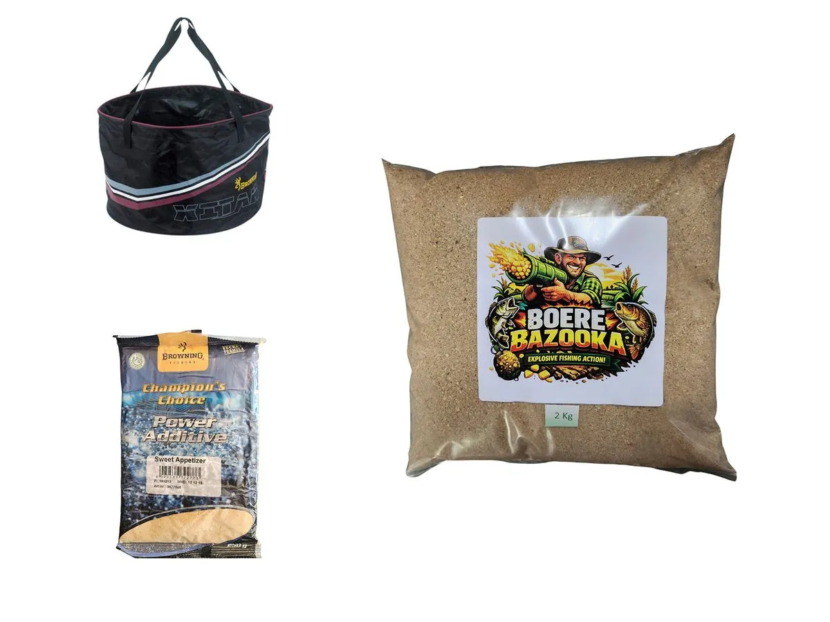 Combo 5 - Boere Bazooka Groundbait + Ass. Flavoured Powder + Foldable Bowl