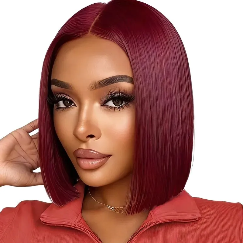 Geebuy 8Inch 99j Burgundy Short Bob Wig 13X4 Lace Front Human Hair Wigs