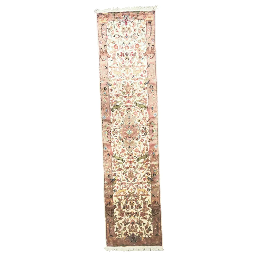 300 x 80cm Hand Made Brown & Cream Silk Touch Jaipuri Pakistan Runner Rug