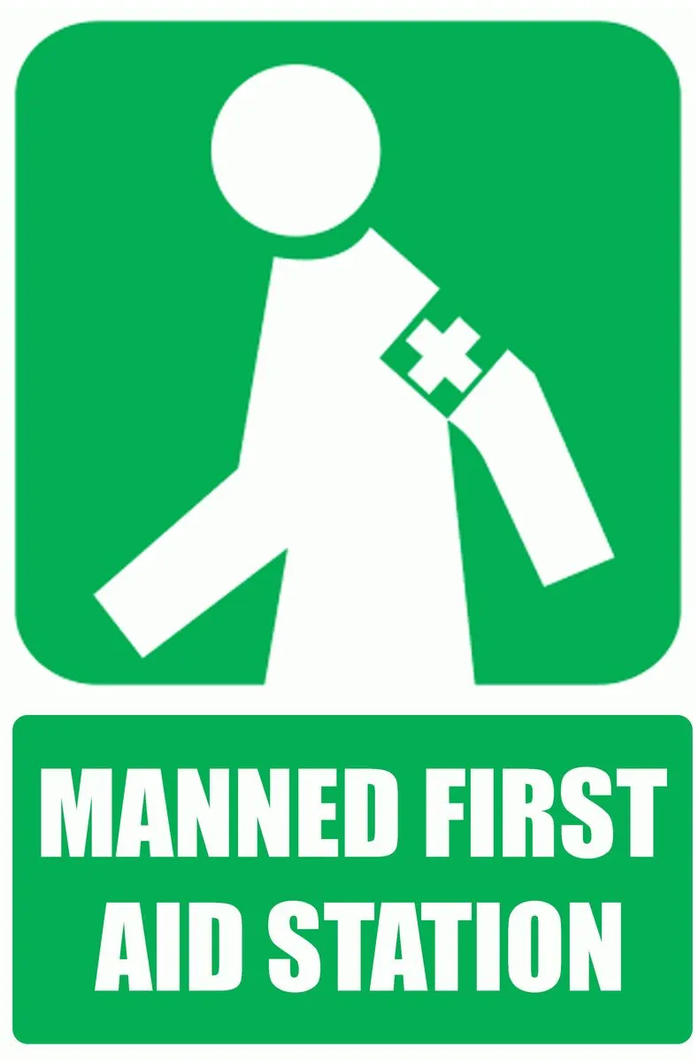 Manned First Aid Station 20x30cm Sign-10 Pack.