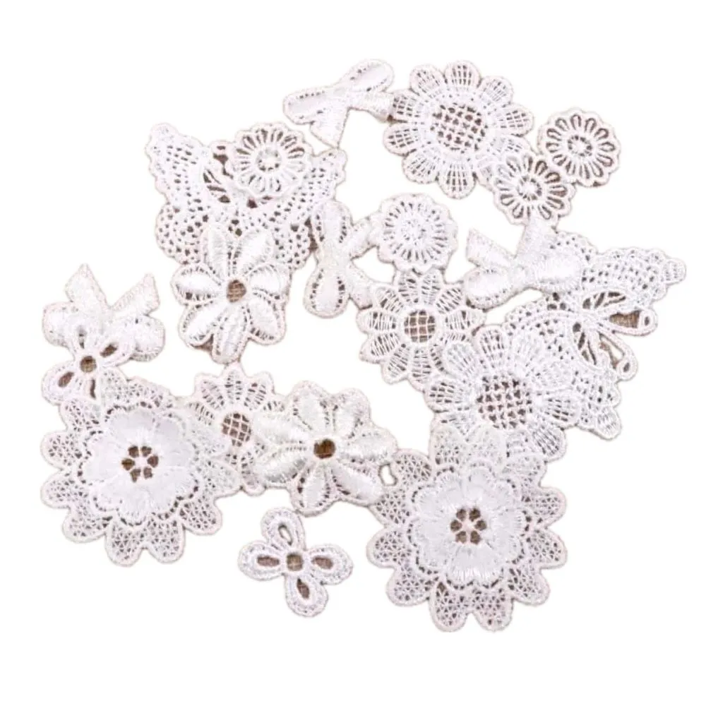 Craft DIY White Lace Appliques Sewing Embroider Flower Ribbon Patches 20pcs