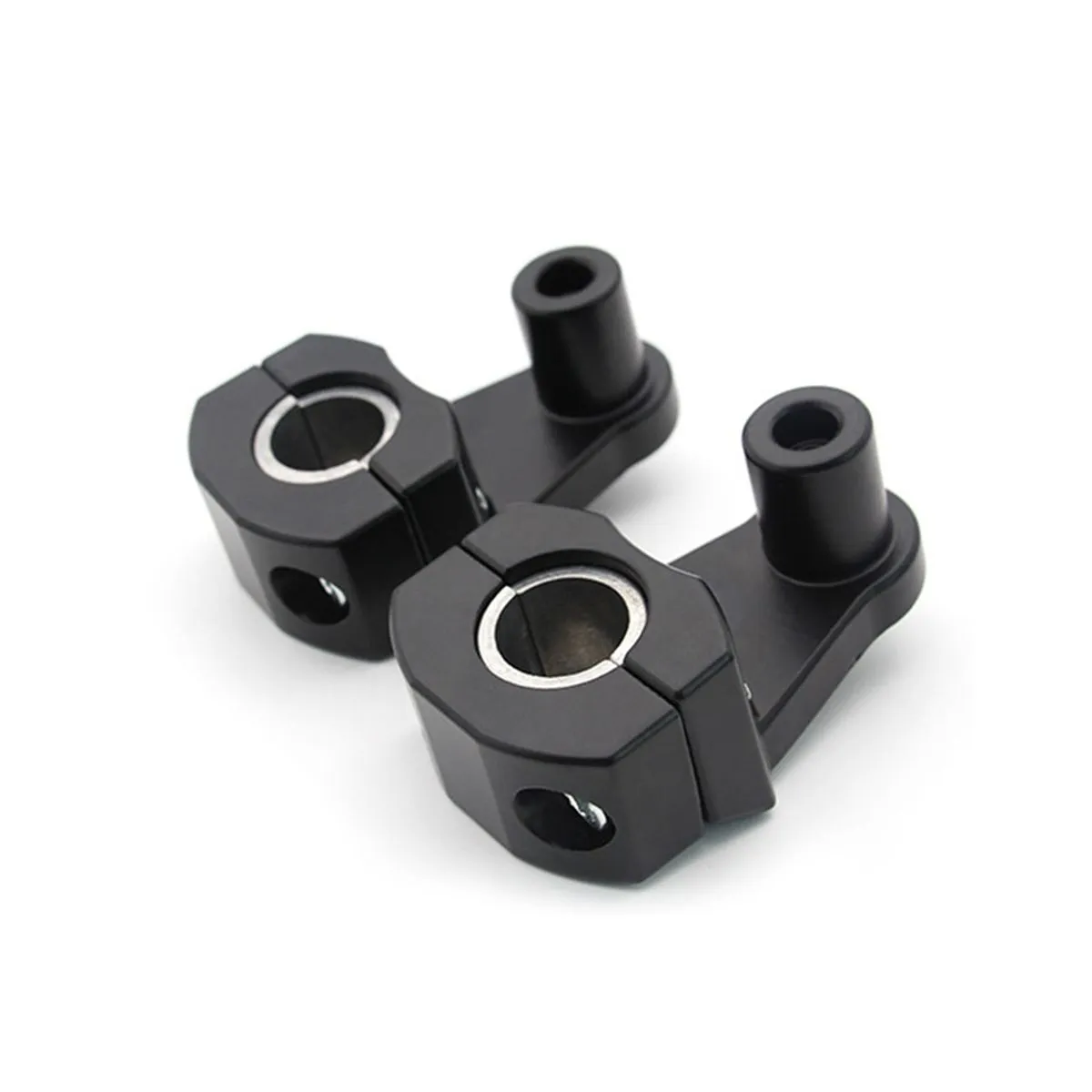 2 Handlebar Riser Clamps Universal Motorcycle 22mm 28mm (Black Silver) - Black