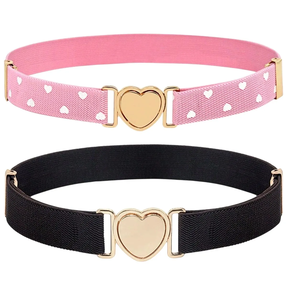Kids Elastic Heart Buckle Belts - Adjustable Stretch Waist Belts