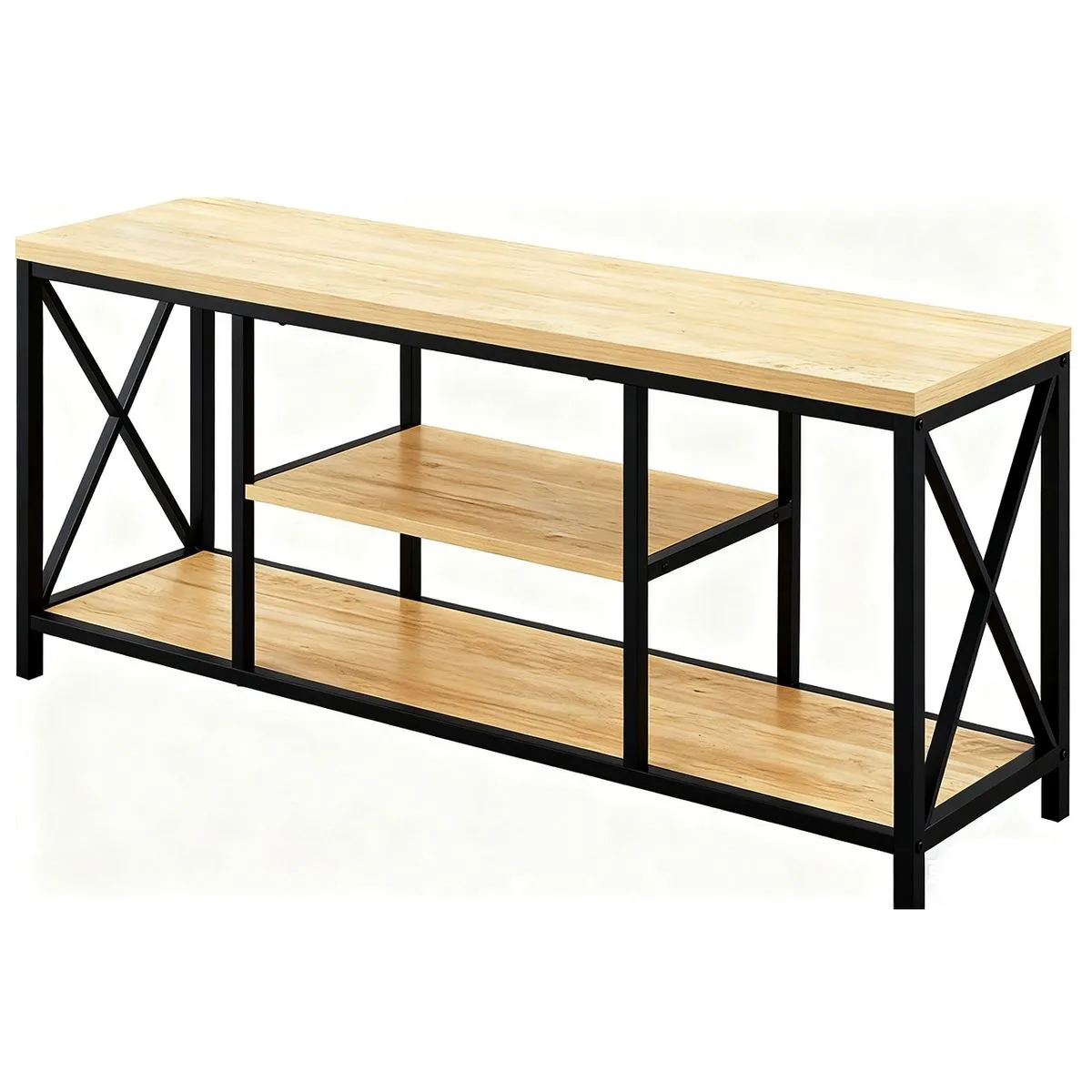 55Inch TV Stand Modern Entertainment Center With Storage Shelves-Light Wood