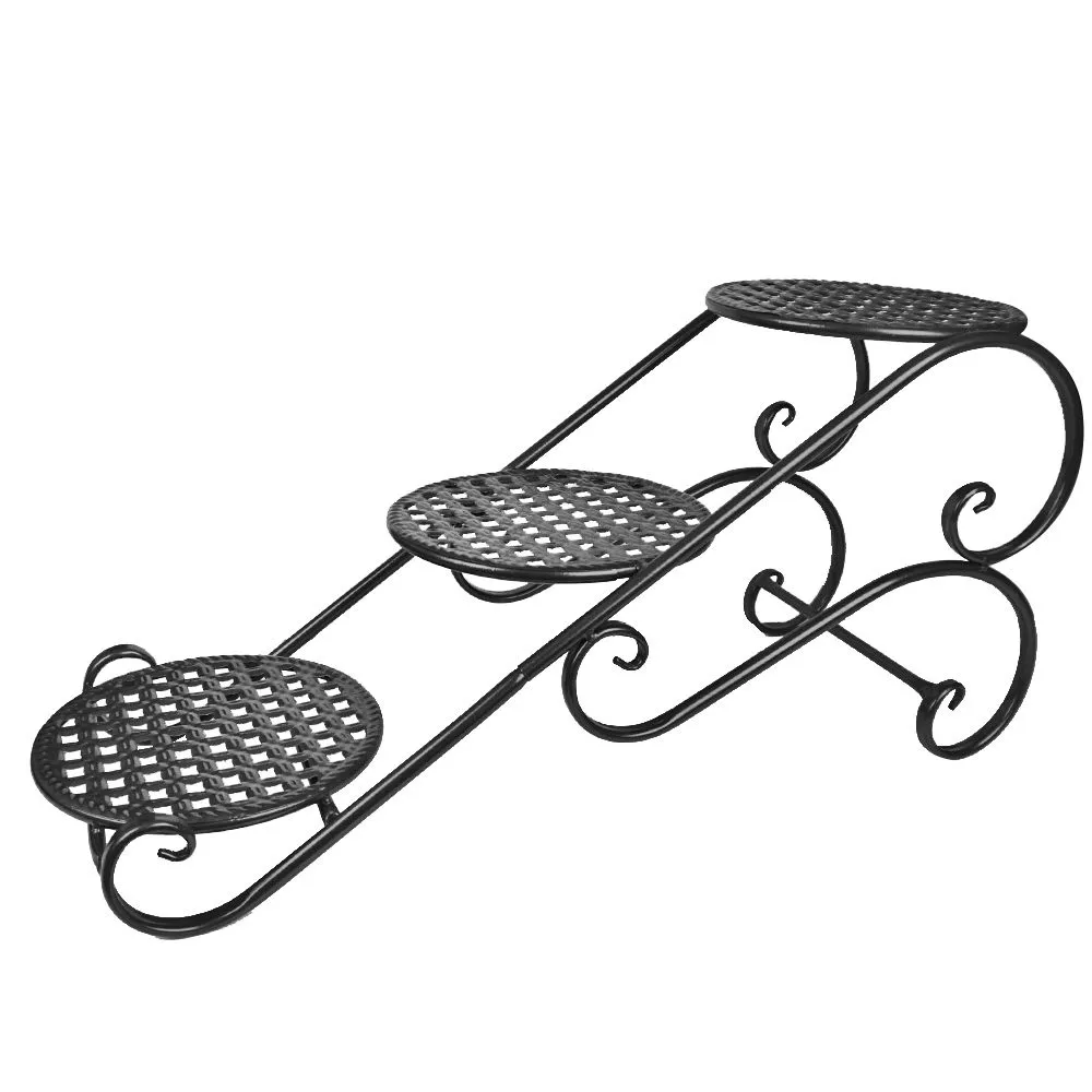Home Garden Wrought Iron Plant Pot Holder 3 Layer 59cm - Black