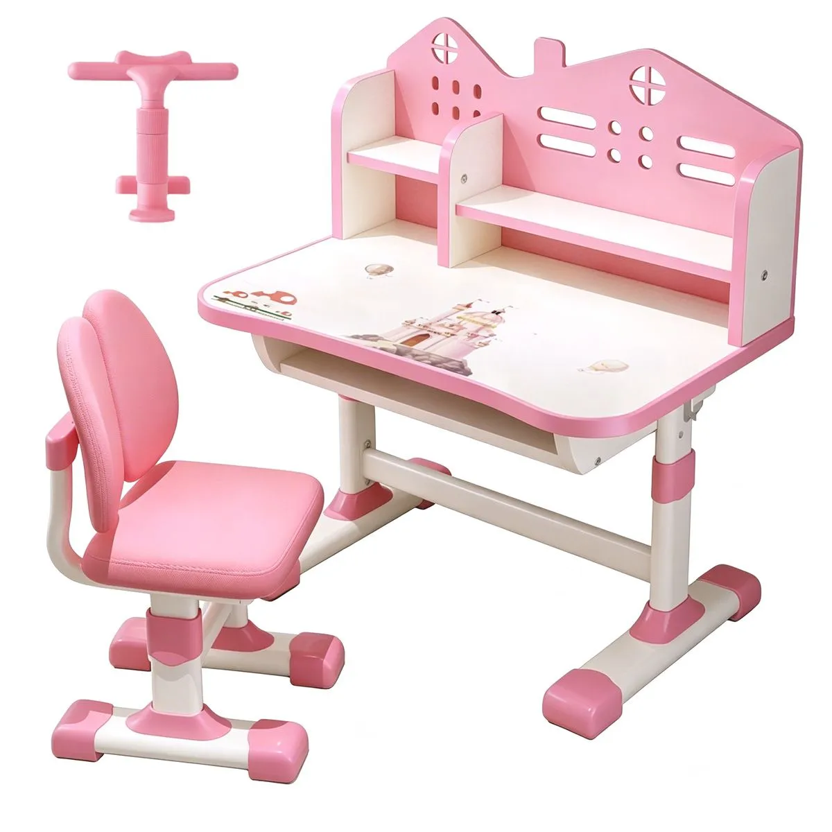 Premium Kids Adjustable Desk & Chair Set with Posture Corrector - Blush Pink