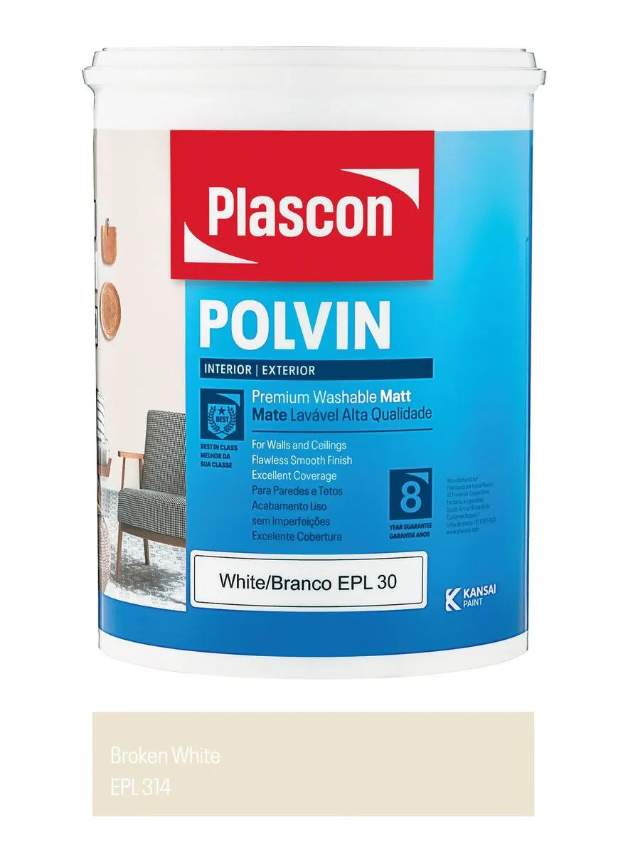 Plascon Polvin Interior Paint - 5L - Broken White