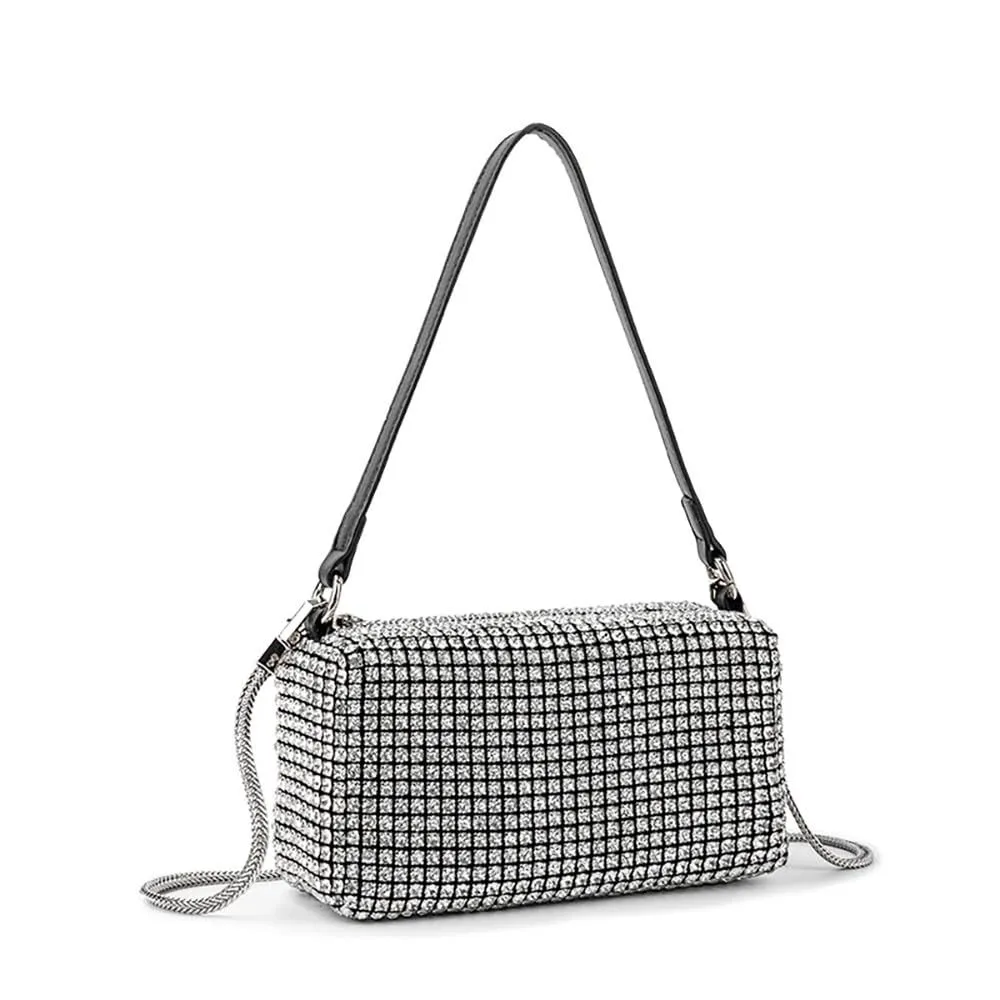 ZELTRYN PVC Rhinestone Square Evening Shoulder Crossbody Bag