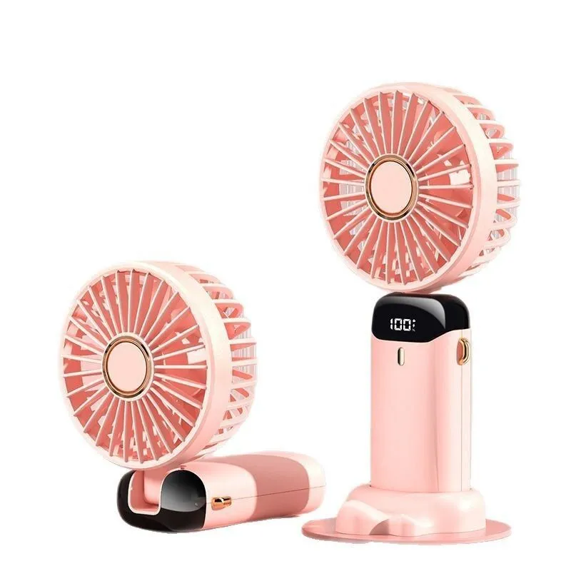 Digital Display Rechargeable Handheld Fan for Outdoor Camping and Desktop - Pink