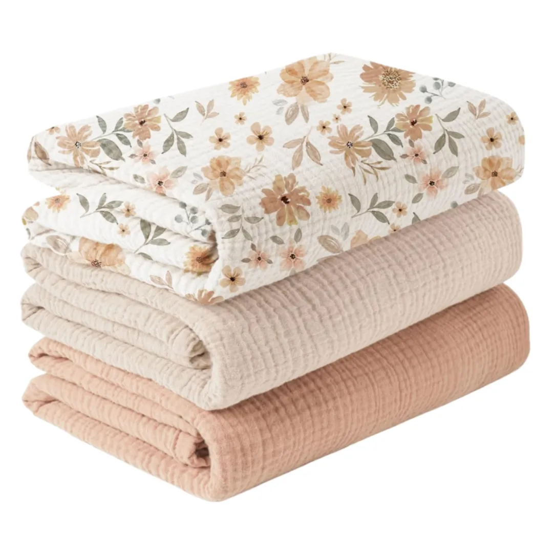 3 Pack Newborn Receiving Blanket Muslin Swaddle Blankets 38x40 inch - Brown