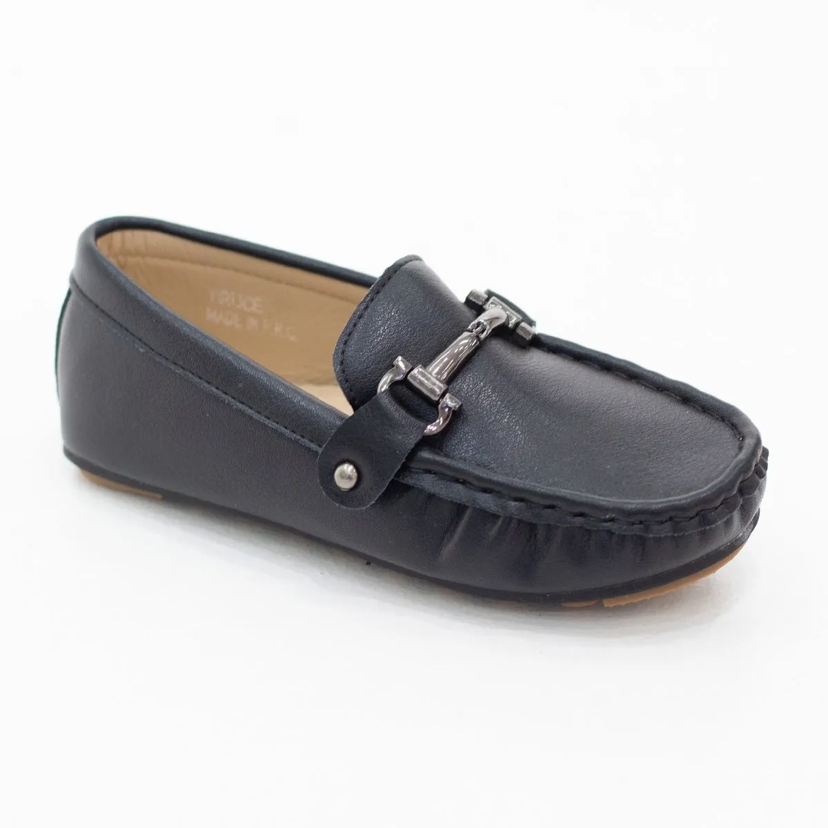 Lamara Paris Bruce Infant Boys Moc Shoes With A Gun Metal Buckle Black