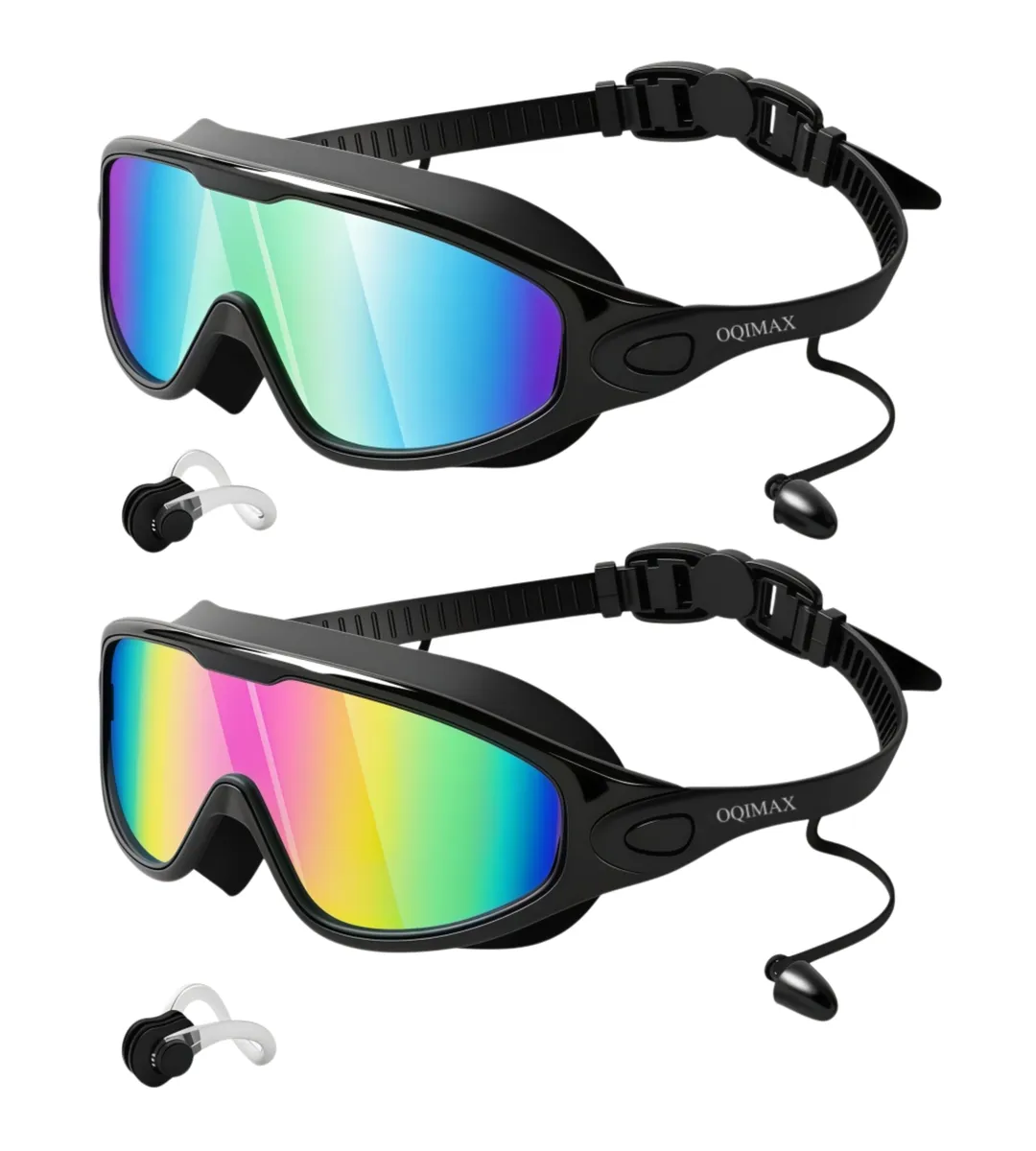 OQIMAX 2-Pack Anti-Fog UV Swim Goggles, Wide View No Leak, Adult