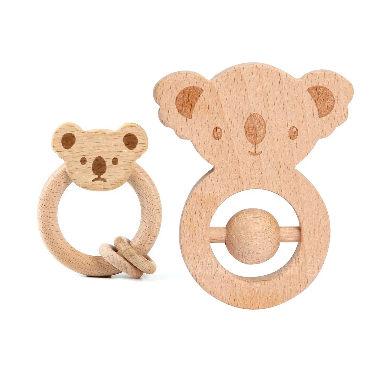 2 Piece Wooden Baby Rattle Toys Ring Grip Train Koala Animals for Newborn