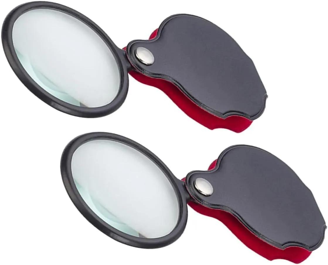 2 Pieces Folding Handheld Magnifiers with Rotating Protective Case, Small